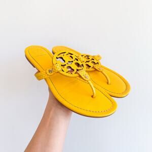 Tory Burch Miller Snake-Embossed Logo Thong Flat Sandals Yellow 9